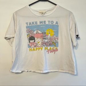 Take me to a happy place white crop top size large. Tokyo theme.